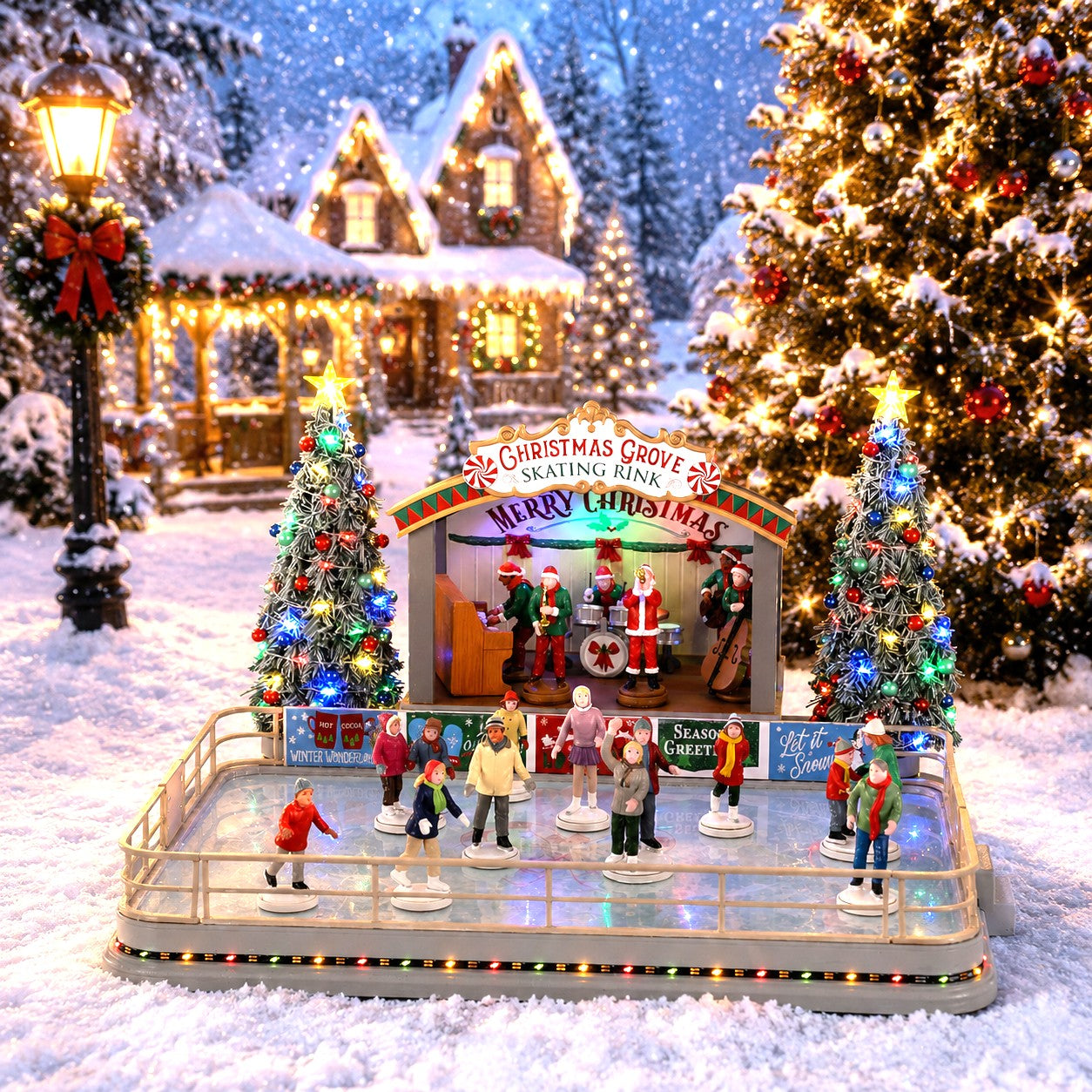 LEMAX 14870-UK Christmas Grove Skating Rink, Incl. Adaptor 74254, 550 mA (White)