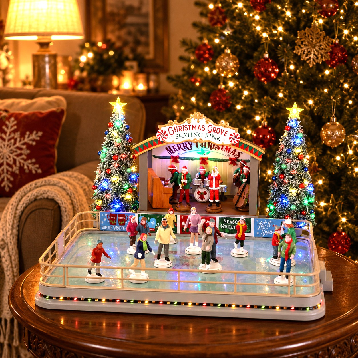 LEMAX 14870-UK Christmas Grove Skating Rink, Incl. Adaptor 74254, 550 mA (White)