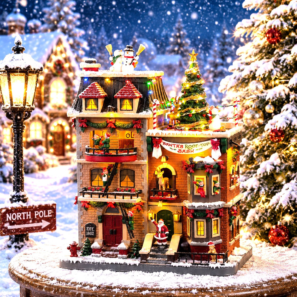 LEMAX 25861-UK Santa's Rooftop Bash, Incl. Adaptor 74254, 550 mA (White)