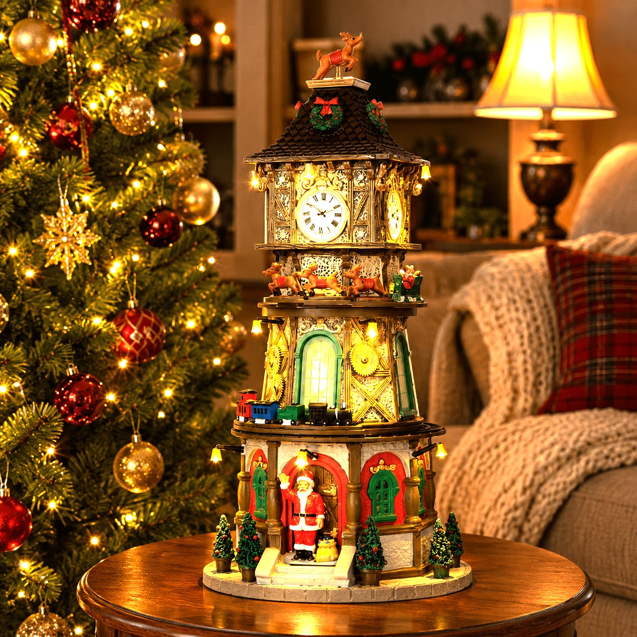 LEMAX 45735-UK Christmas Clock Tower, Incl. Adaptor 74254, 550 mA (White)