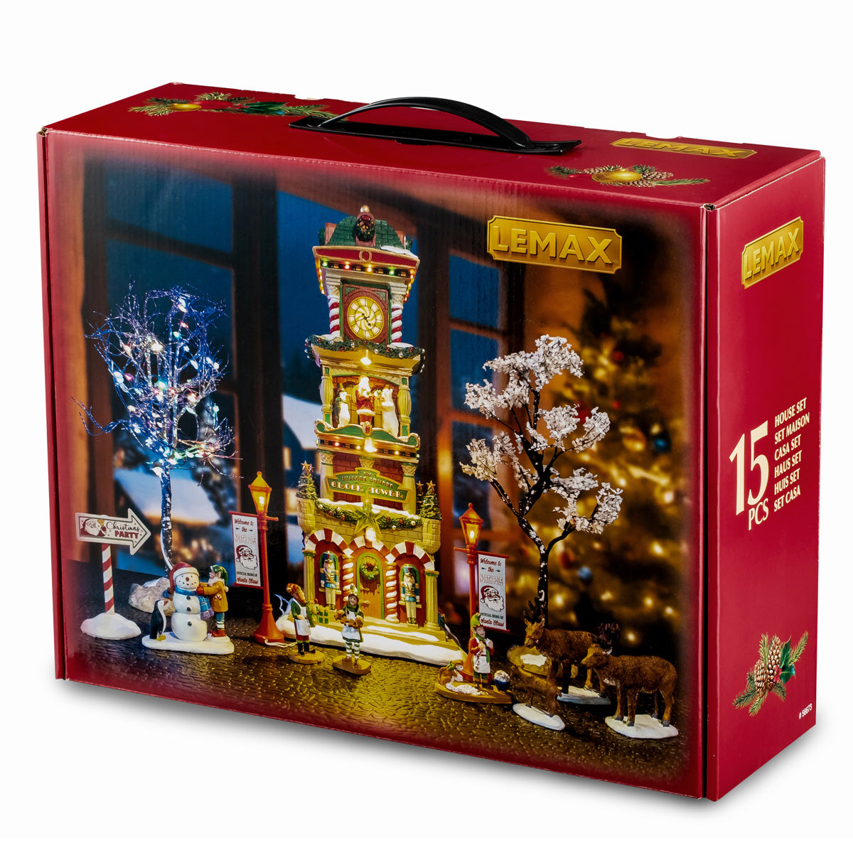 LEMAX 56673-UK The Village Square Clock Tower Set, INCL. Adaptor 74254, 550 mA (White)