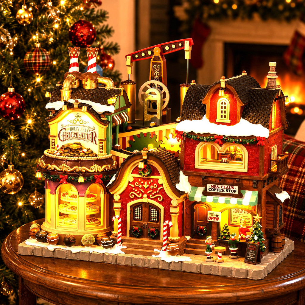 LEMAX 65521 The Holly Jolly Chocolatier & Mrs Claus Coffee Shop - Lighted Christmas Village Building with Sound (2026)
