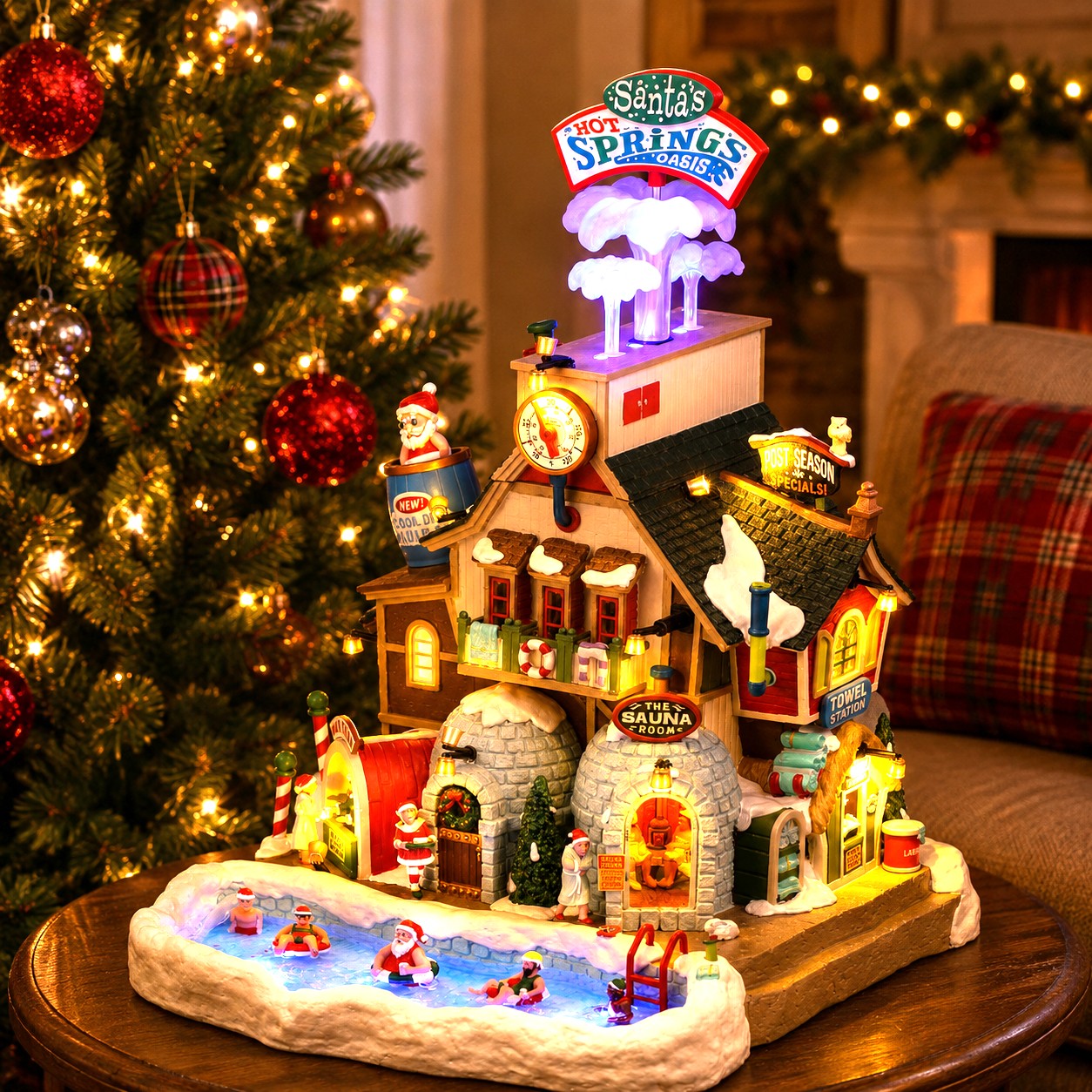 LEMAX 65522 Santa's Hot Springs Oasis - Lighted Christmas Village Building with Sound (2026)