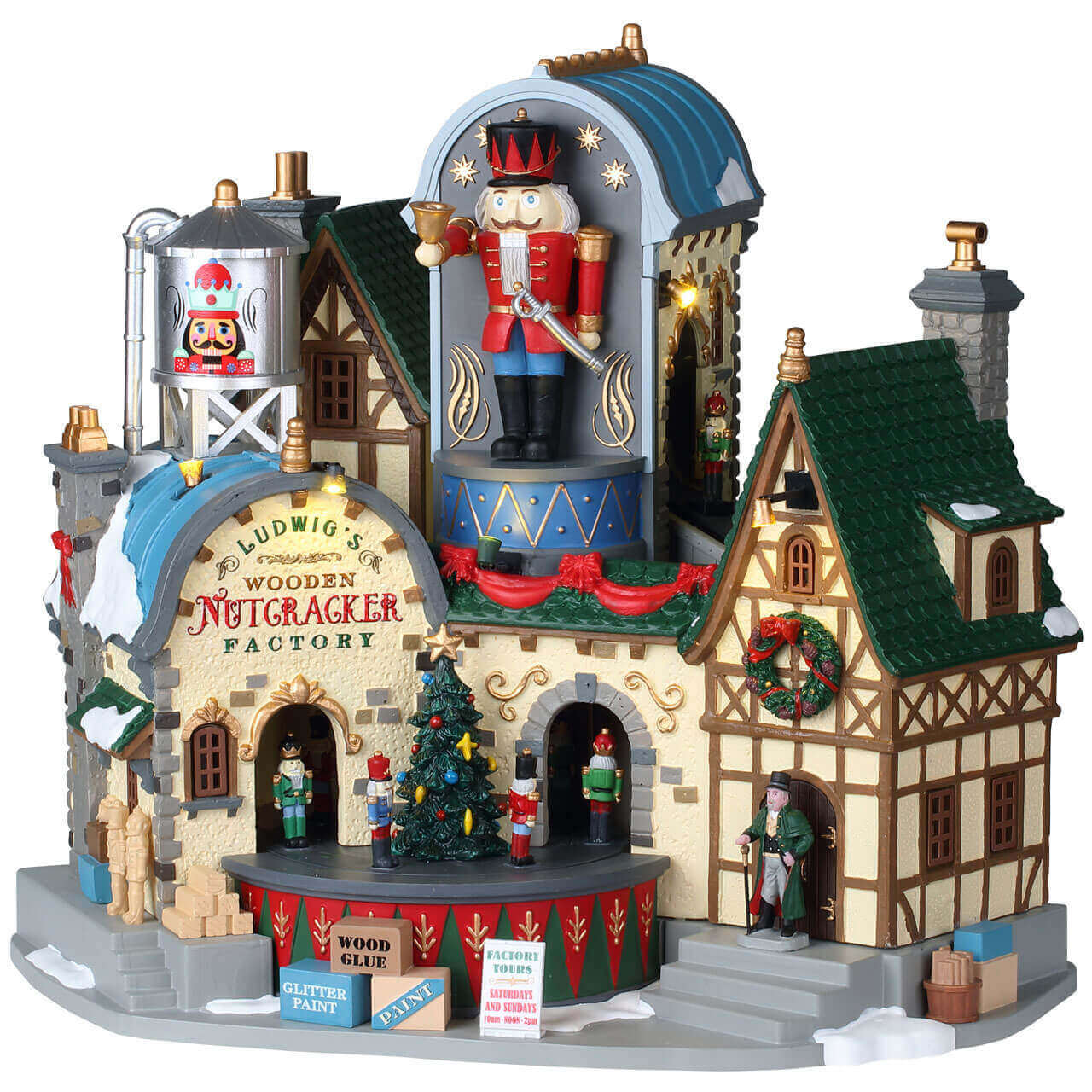 LEMAX 95463-UK Ludwig's Wooden Nutcracker Factory, Incl. Adaptor 74254, 550 mA (White)